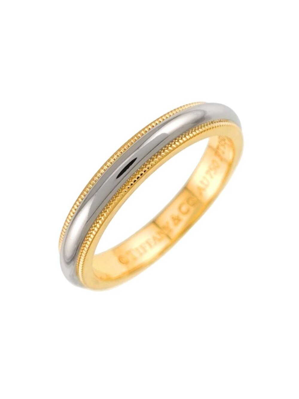 Tiffany & Co Milgrain Band Ring Pt 18k Yellow Gold 750 Together